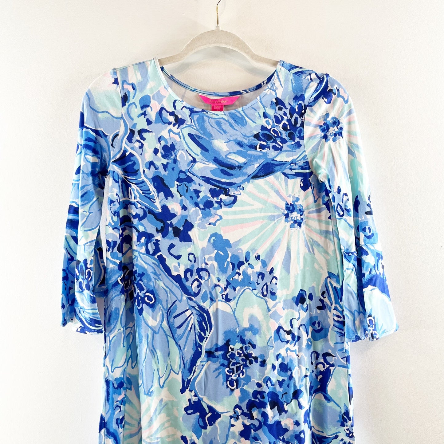 Lilly Pulitzer Ophelia 3/4 Sleeve Floral Mini Shift Dress Blue XS