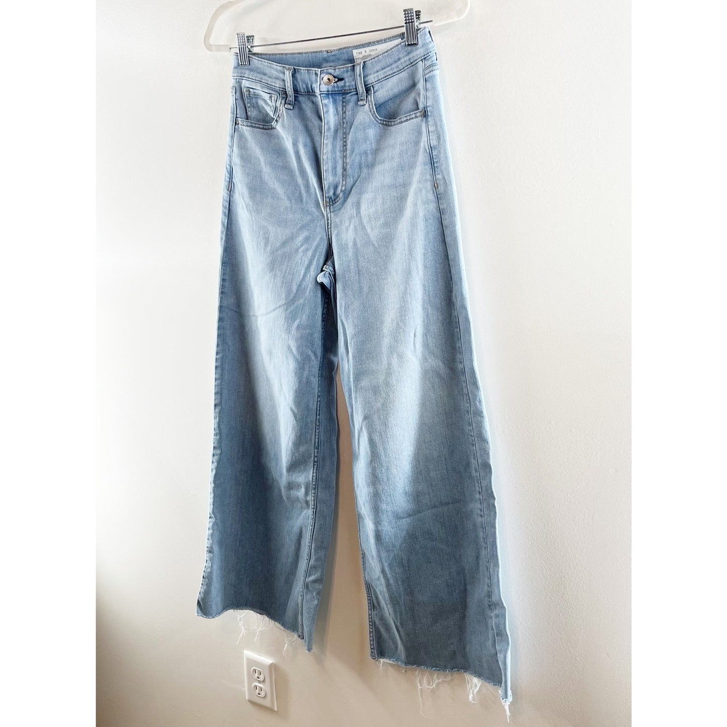 Rag & Bone Serena High Rise Denim Fray Hem Wide Leg Jeans Blue 28