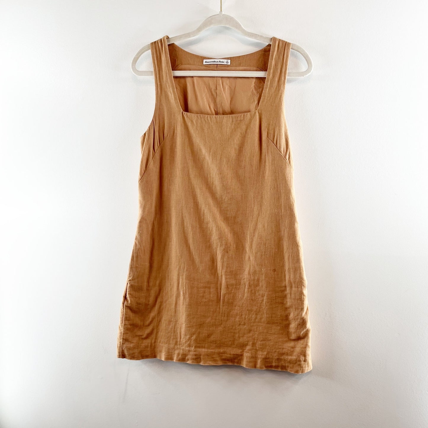 Abercrombie Linen Blend Square Neck Mini Shift Dress Brown Small Tall
