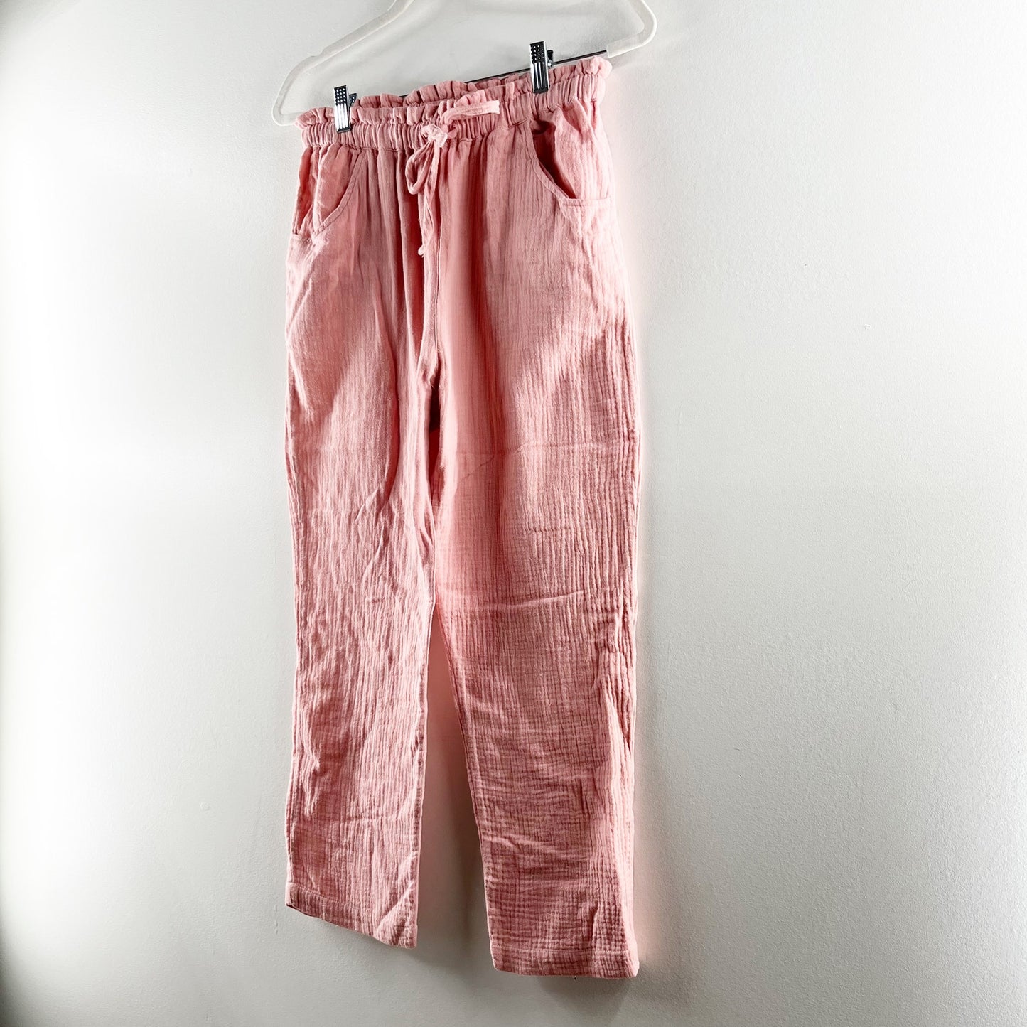 Olivaceous High Rise Cotton Gauzy Pull On Beach Straight Leg Pants Pink Medium