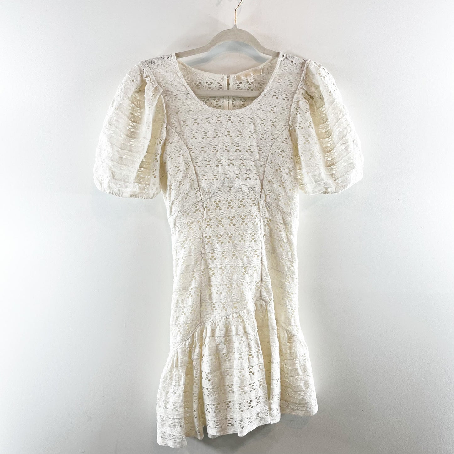 LoveShackFancy Apollo Lace Short Puff Sleeve Cotton Mini Dress White 2