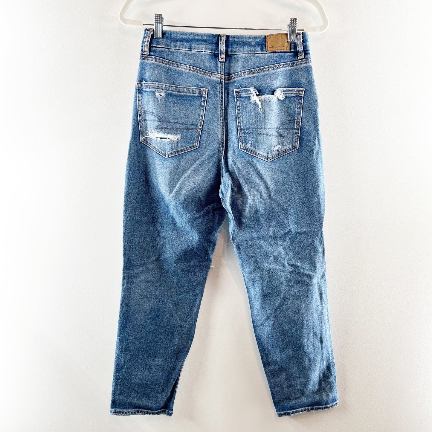 American Eagle Curvy High Rise Mom Distressed Stretch Jeans Blue 6 Petite