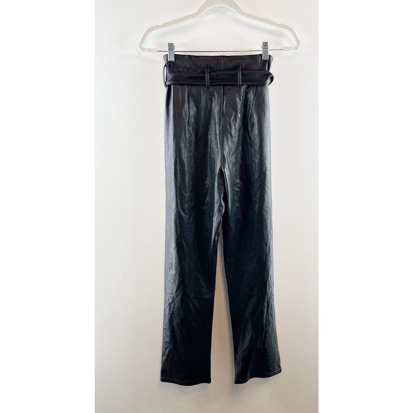 Commando Belted Paperbag Waist Cropped Faux Leather Pants Black Medium
