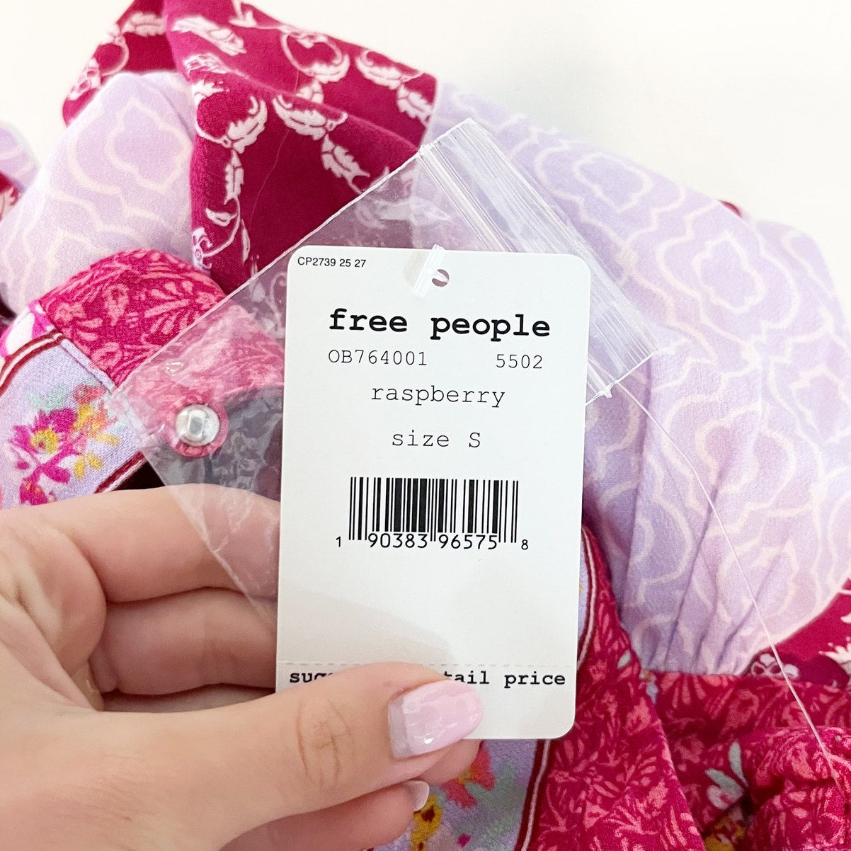 Free People Dream Darlin Patchwork Printed V Neck Swing Tank Top Pink Small