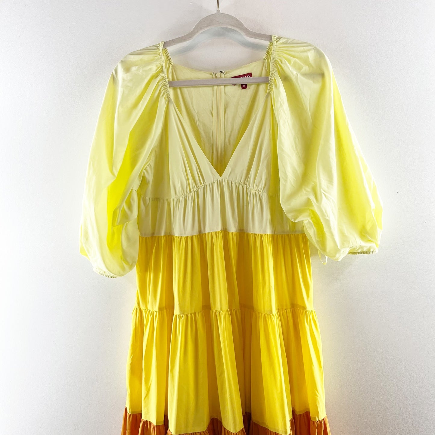 Staud Puff Sleeve Tiered Meadow Colorblock Maxi Dress in Sun Beach Medium