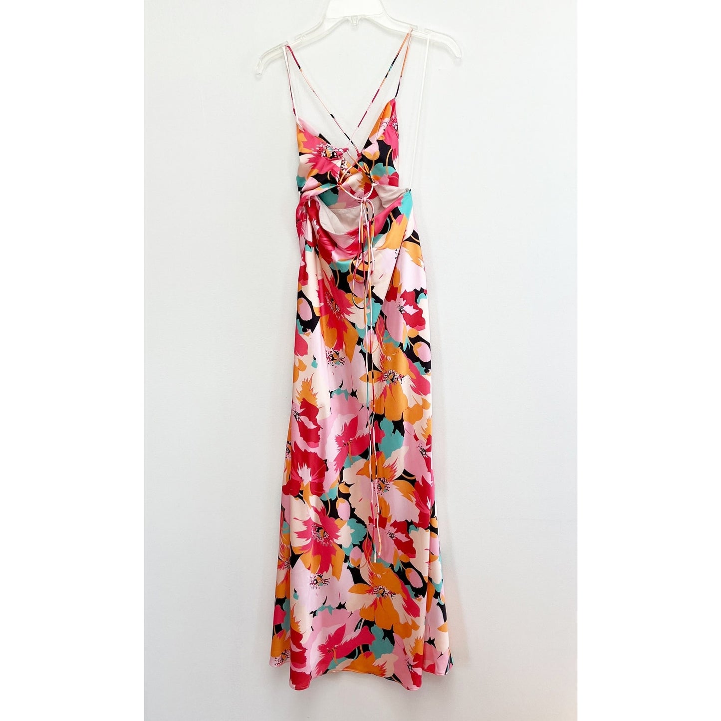 Petal + Pup Posse Floral Satin Midi Slip Dress Pink XS