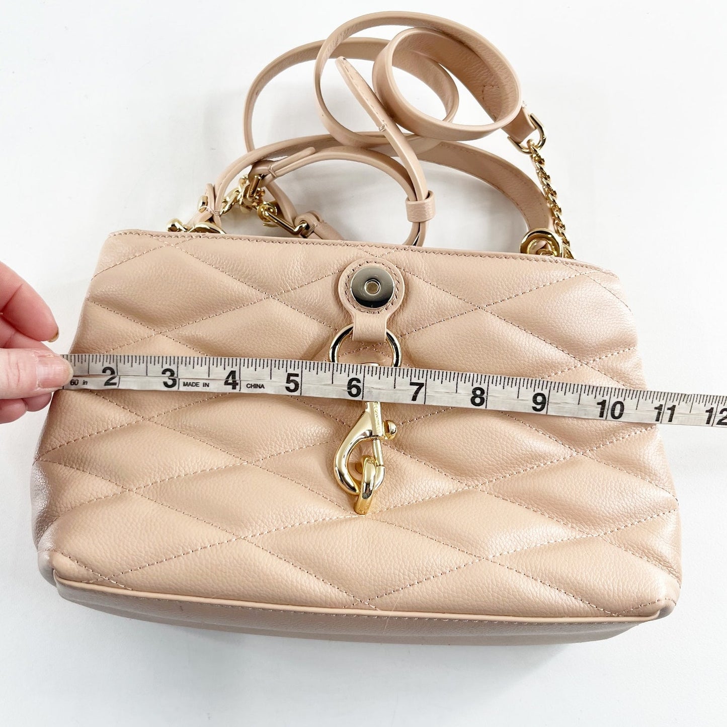 Rebecca Minkoff Edie Tophandle Quilted Crossbody Bag Purse Beige Pink
