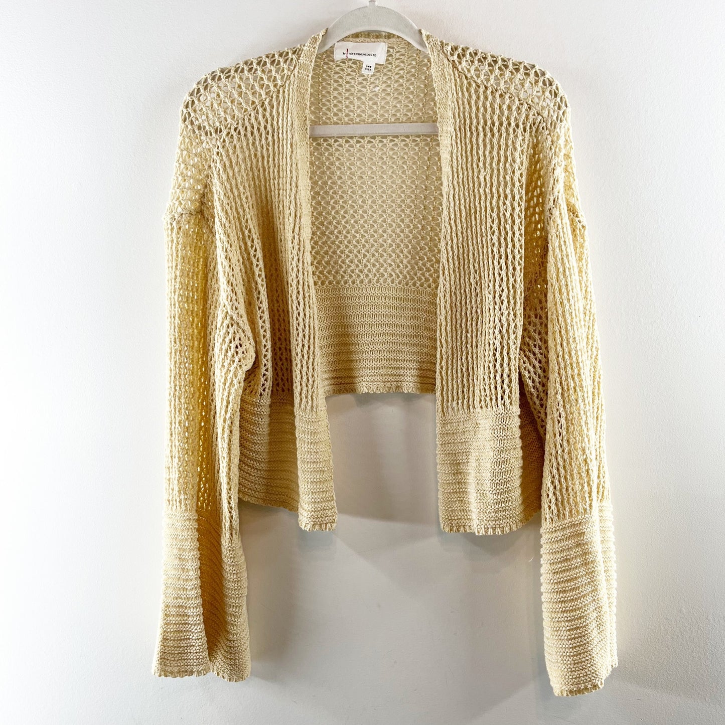 By Anthropologie Juillet Flare Sleeve Cropped Cardigan Sweater Cream One Size