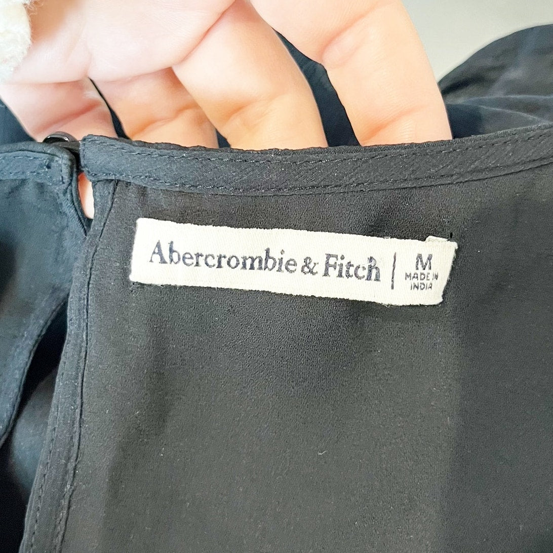 Abercrombie & Fitch Long Sleeve Ruched Gathered Elastic Hem Black Medium