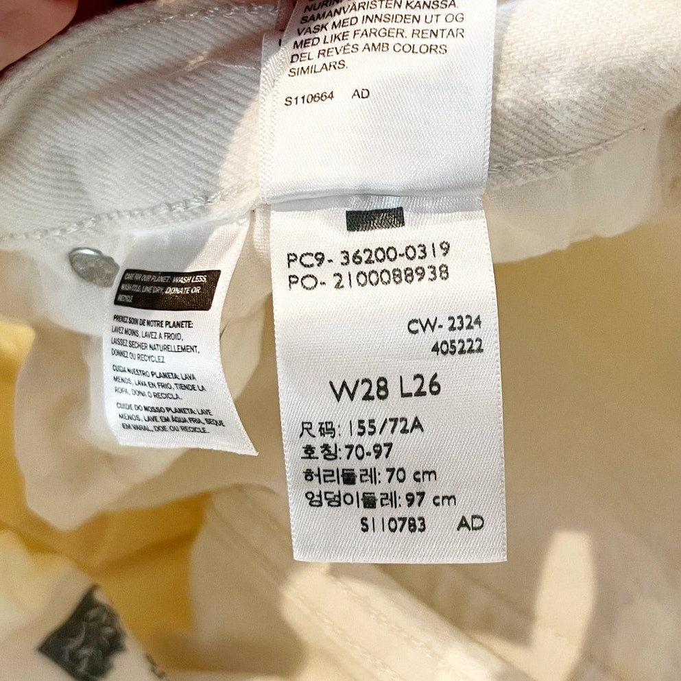 Levi's 501 Original Cropped High Rise Cotton Button Fly Jeans Ecru White 28