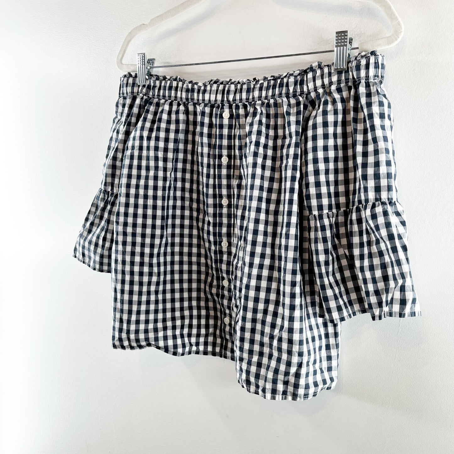 Abercrombie & Fitch Gingham Plaid Off Shoulder Top Blue White XS