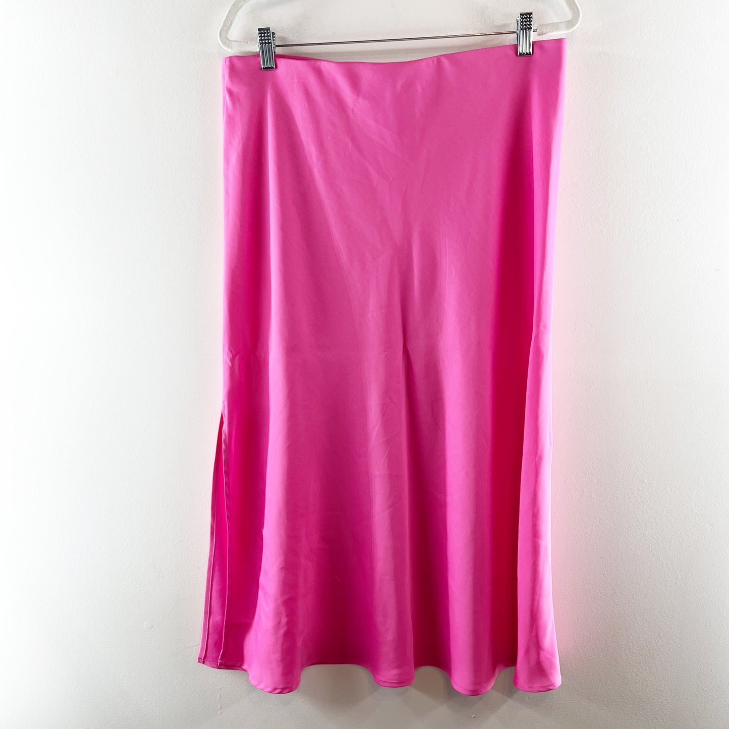 A New Day Elastic Waist Pull On Midi Satin Slip Skirt Pink Large