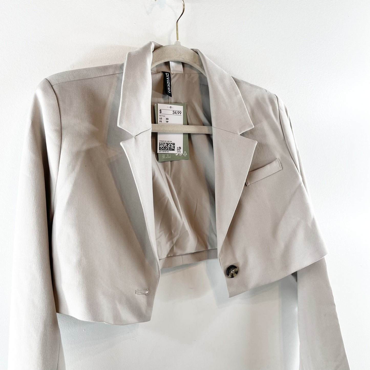 H&M Cropped Blazer Jacket Grey Tan XS