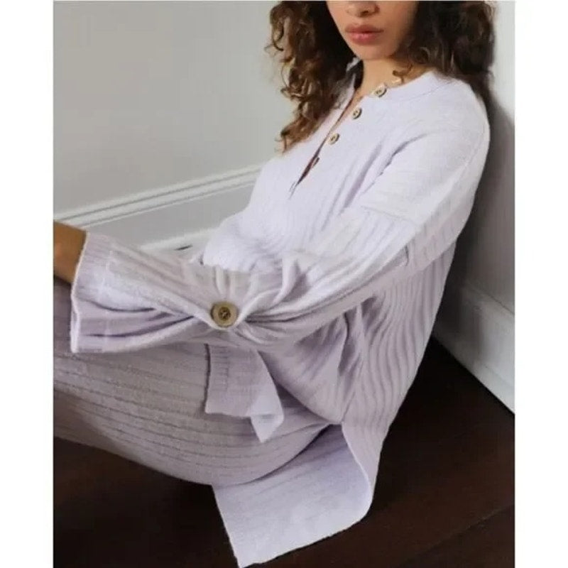 Free People Around the Clock Ribbed Long Sleeve Tunic Sweater Lilac Purple XS