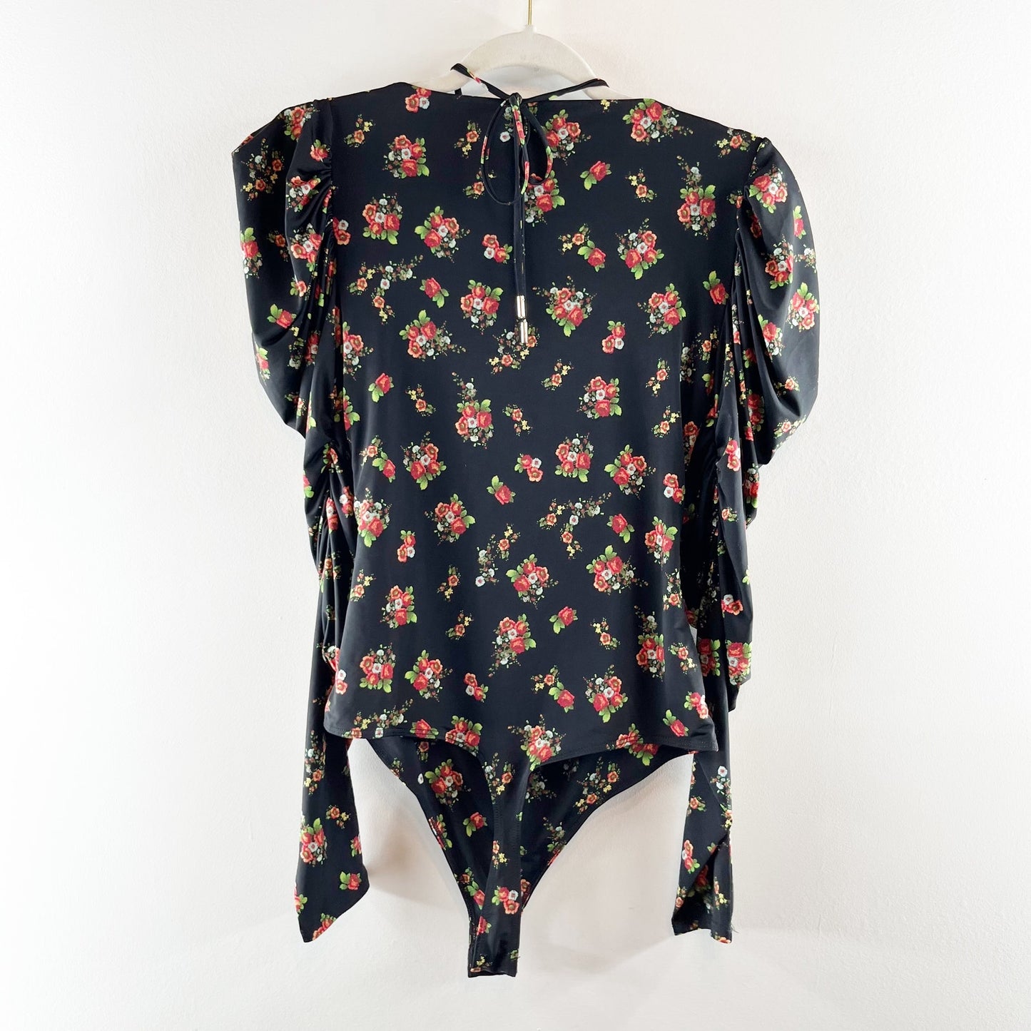 AFRM Coppelia Halter Neck Thong Bodysuit Noir Rose Garden Small