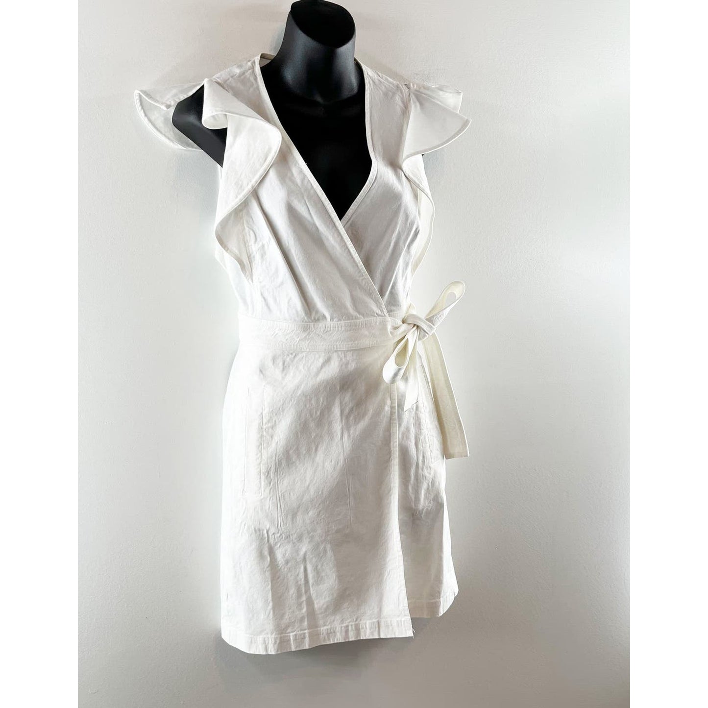 A.L.C Sidelle Linen Blend Wrap Ruffle Sleeve Mini Dress White 4