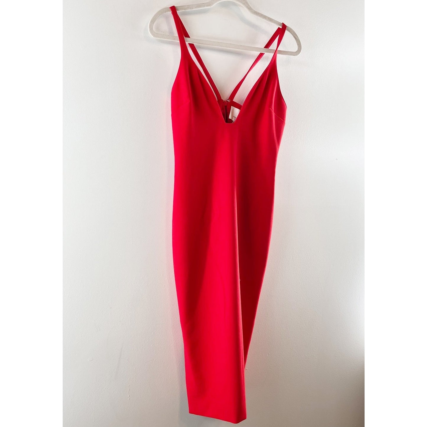 Cinq à Sept Sleeveless Plunging V-Neck Side Slit Slip Midi Dress Red US 8