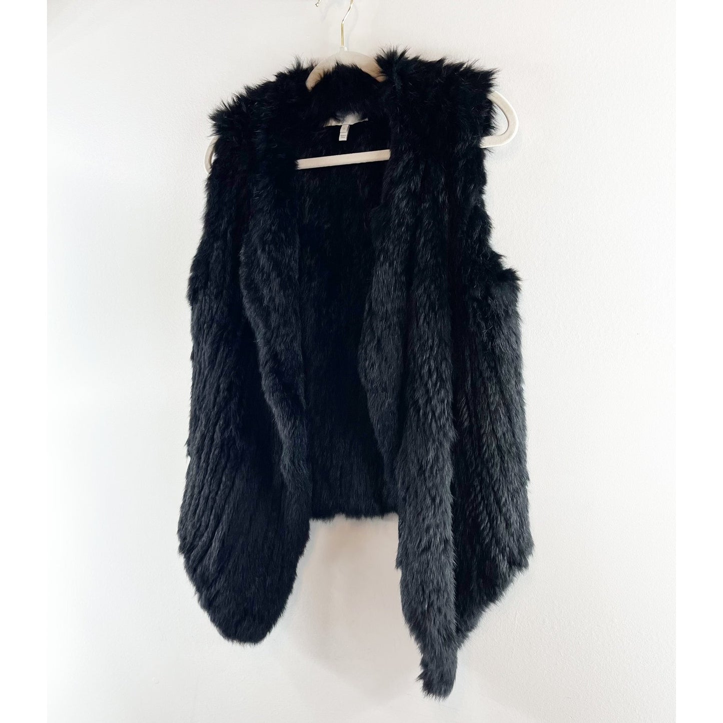 Joie Andoni Sleeveless Draped Open Front Rabbit Fur Vest Black Small