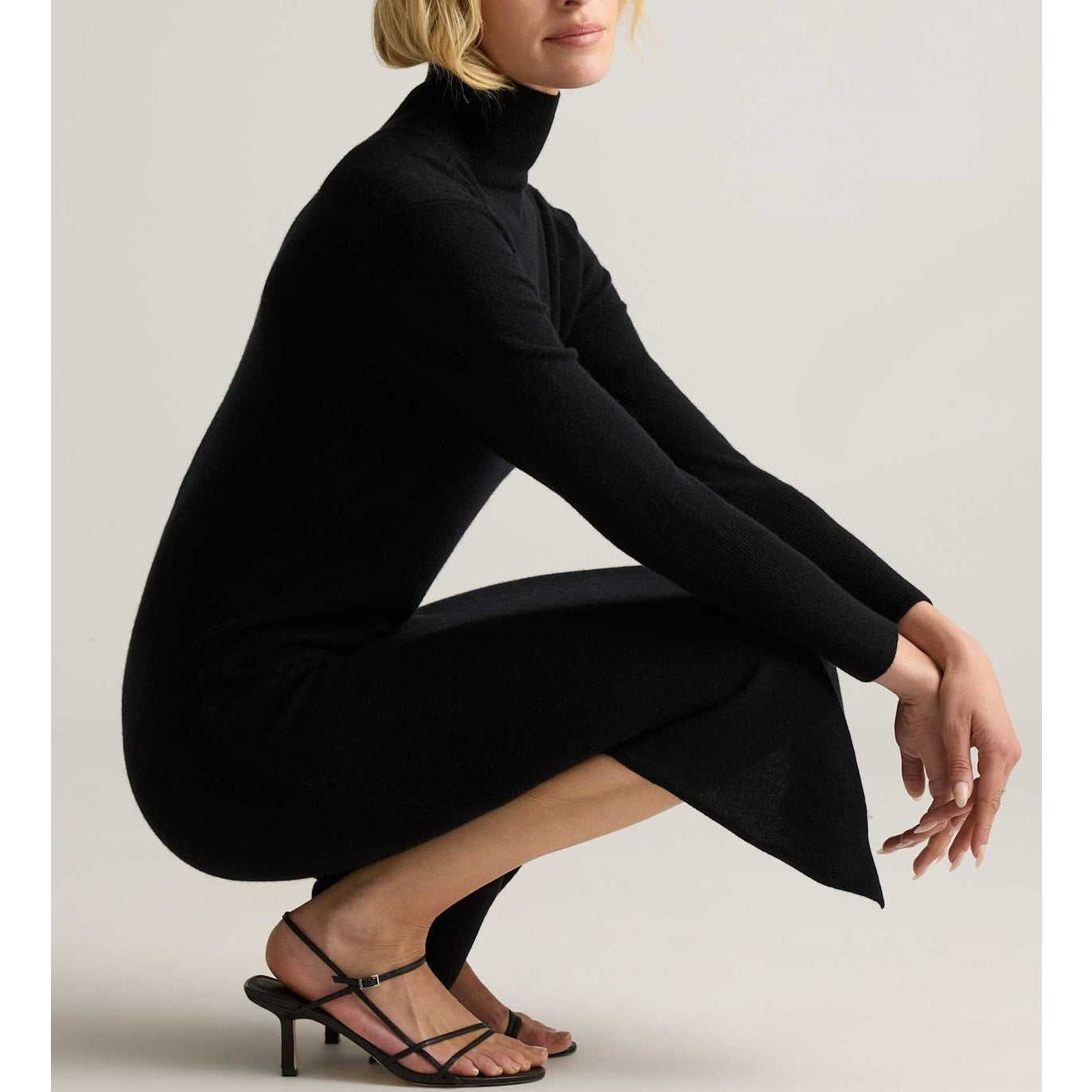 Quince Mongolian Cashmere Turtleneck Long Sleeve Midi Dress Black Small