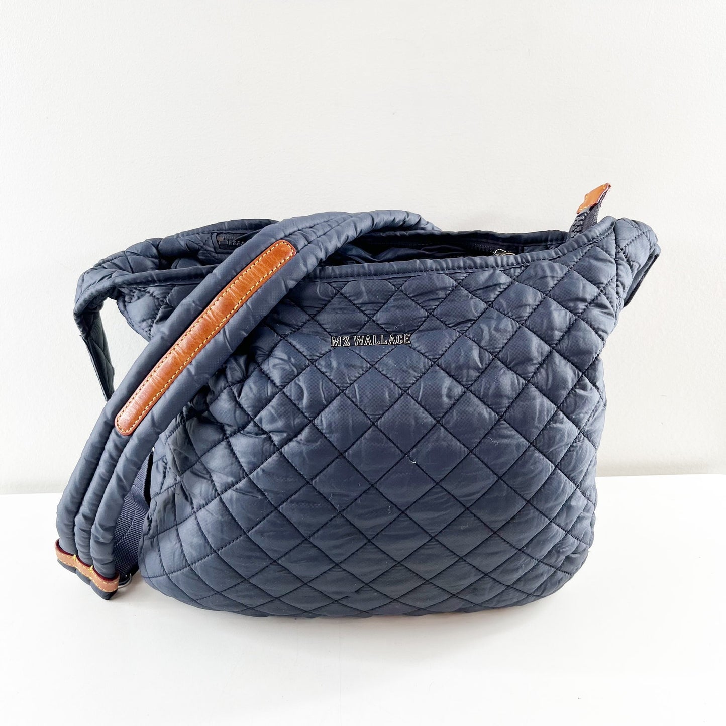 MZ Wallace Small Parker Deluxe Quilted Crossbody Bag Dawn Navy Blue