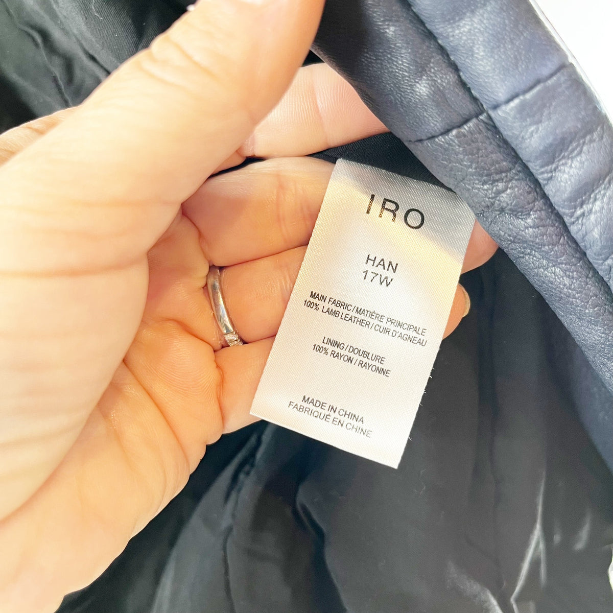 IRO Lamb Leather Zip Up Moto Biker Jacket Navy Blue 40 / US 6