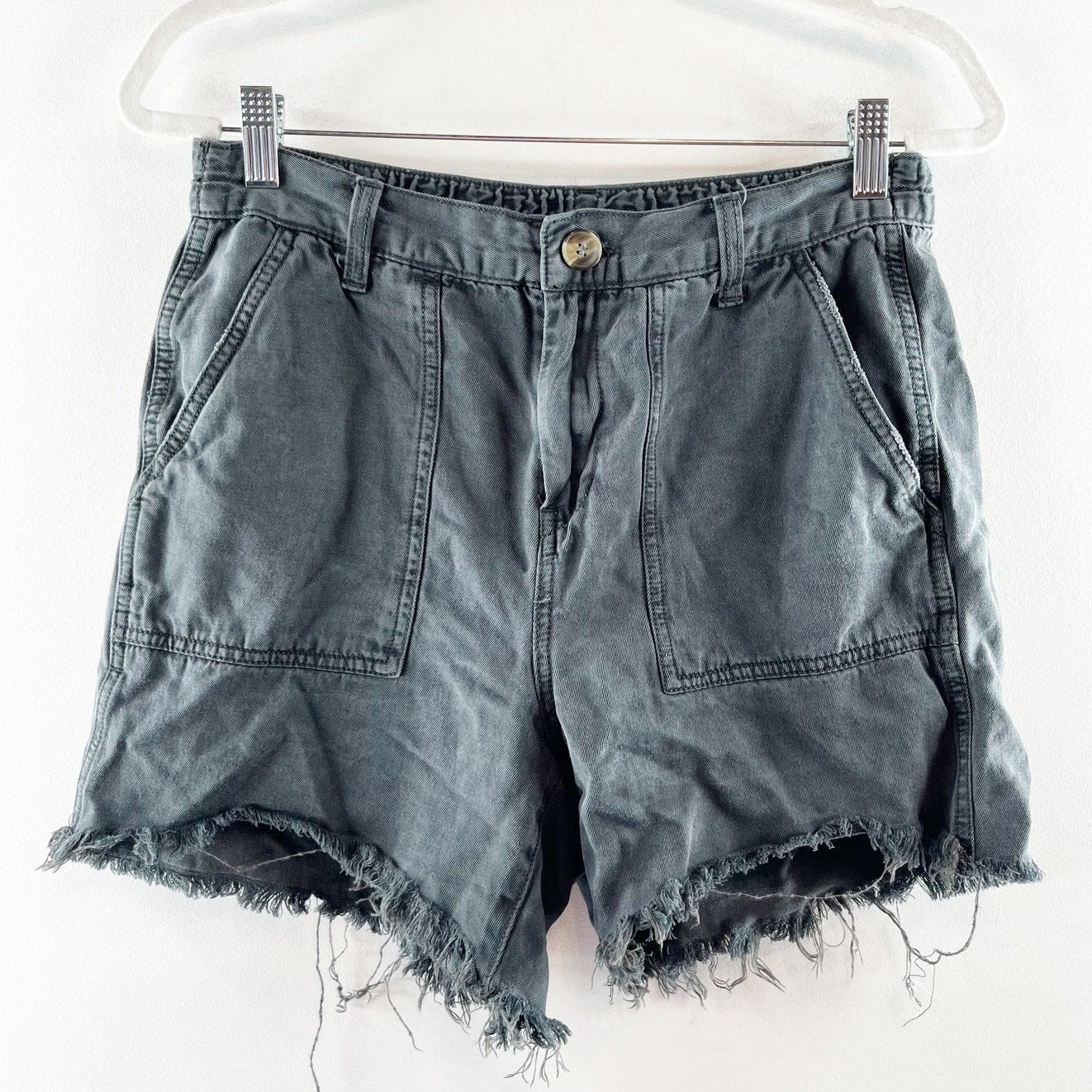 Aerie The Adventure High Rise Raw Hem Shorts Washed Black Small