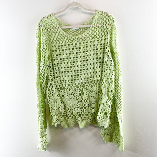 Jacquie The Label Cotton June Scalloped Open Gauge Pullover Sweater Green Large