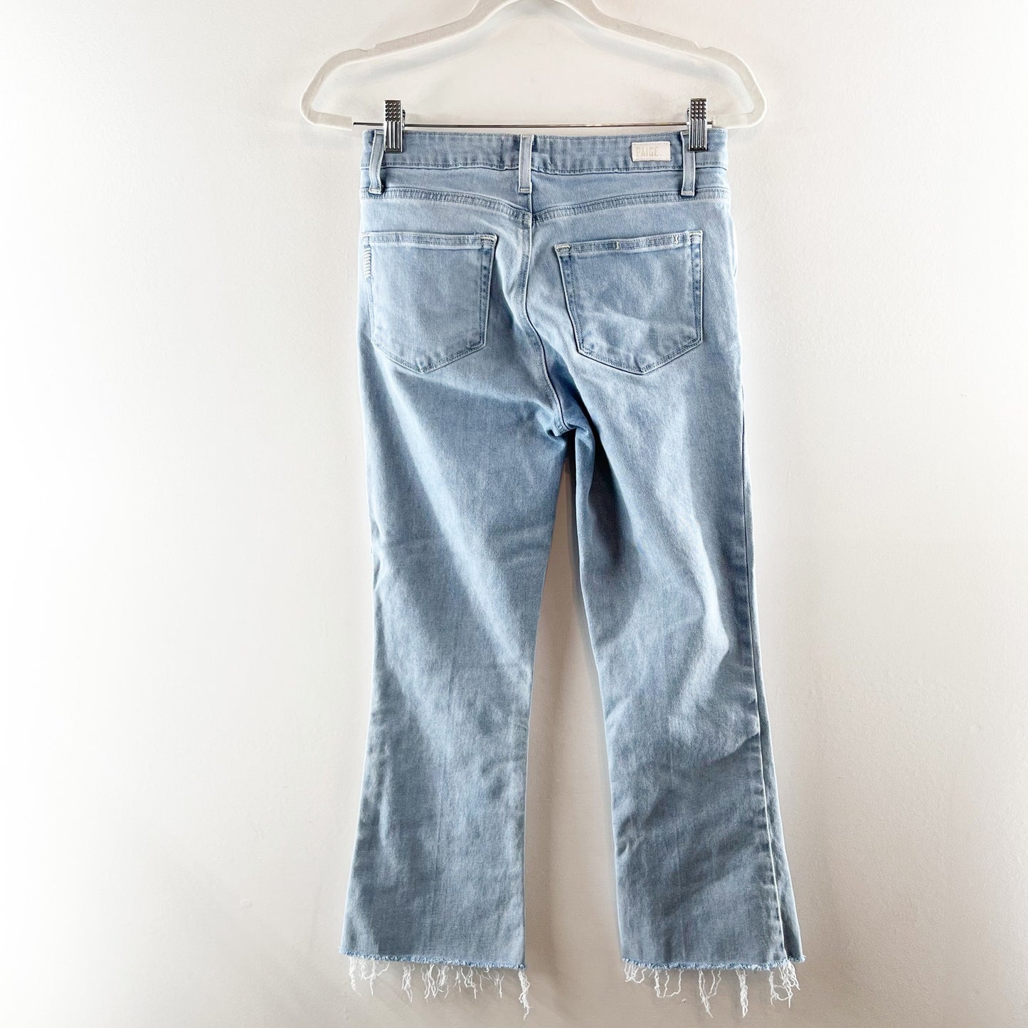 Paige Rory Cotton Blend Denim Frayed Hem Cropped Flare Jeans Blue 28 / 6