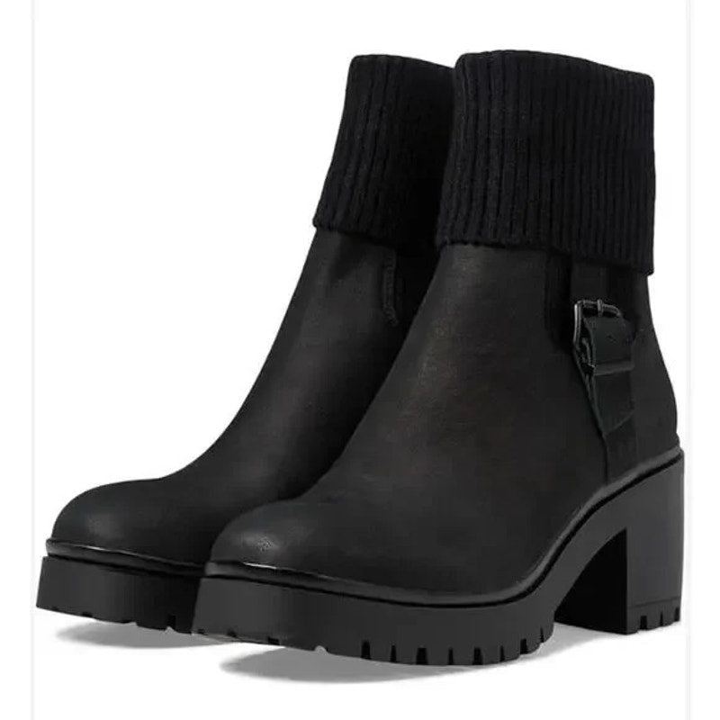 Blondo Roary Ankle Chelsea Lug Sole Heeled Chunky Sock Boots Black 10