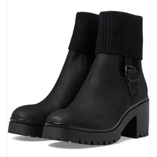 Blondo Roary Ankle Chelsea Lug Sole Heeled Chunky Sock Boots Black 10