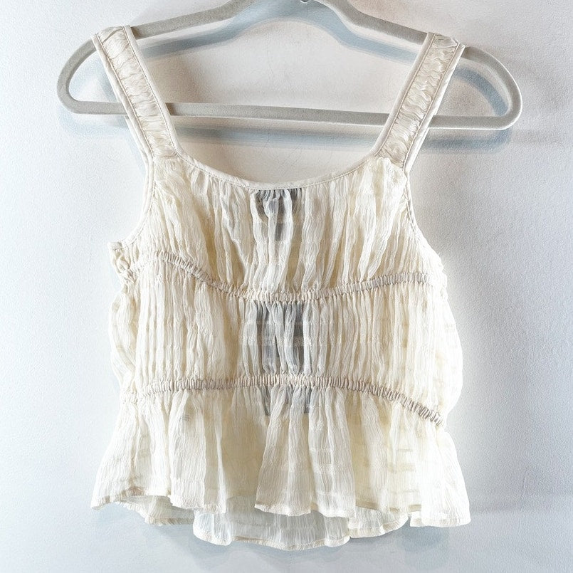 Future Collective Tie Front Cami Tank Top Ivory Cream XS