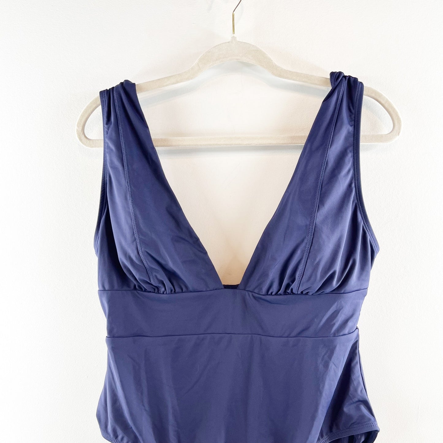Andie Mykonos Plunge V Neck One Piece Swimsuit Navy Blue Large