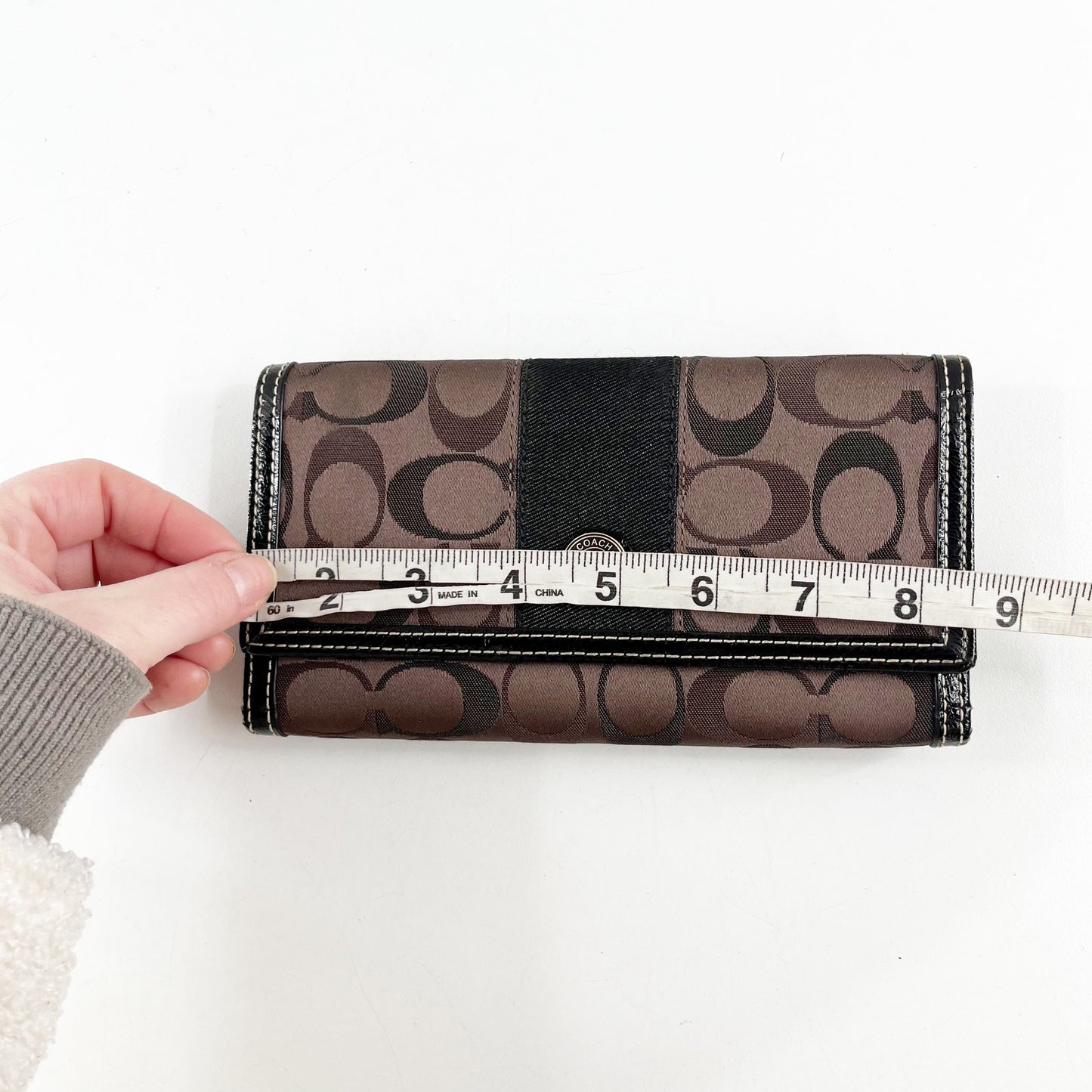 Coach Signature C Tri Fold Canvas Wallet Brown