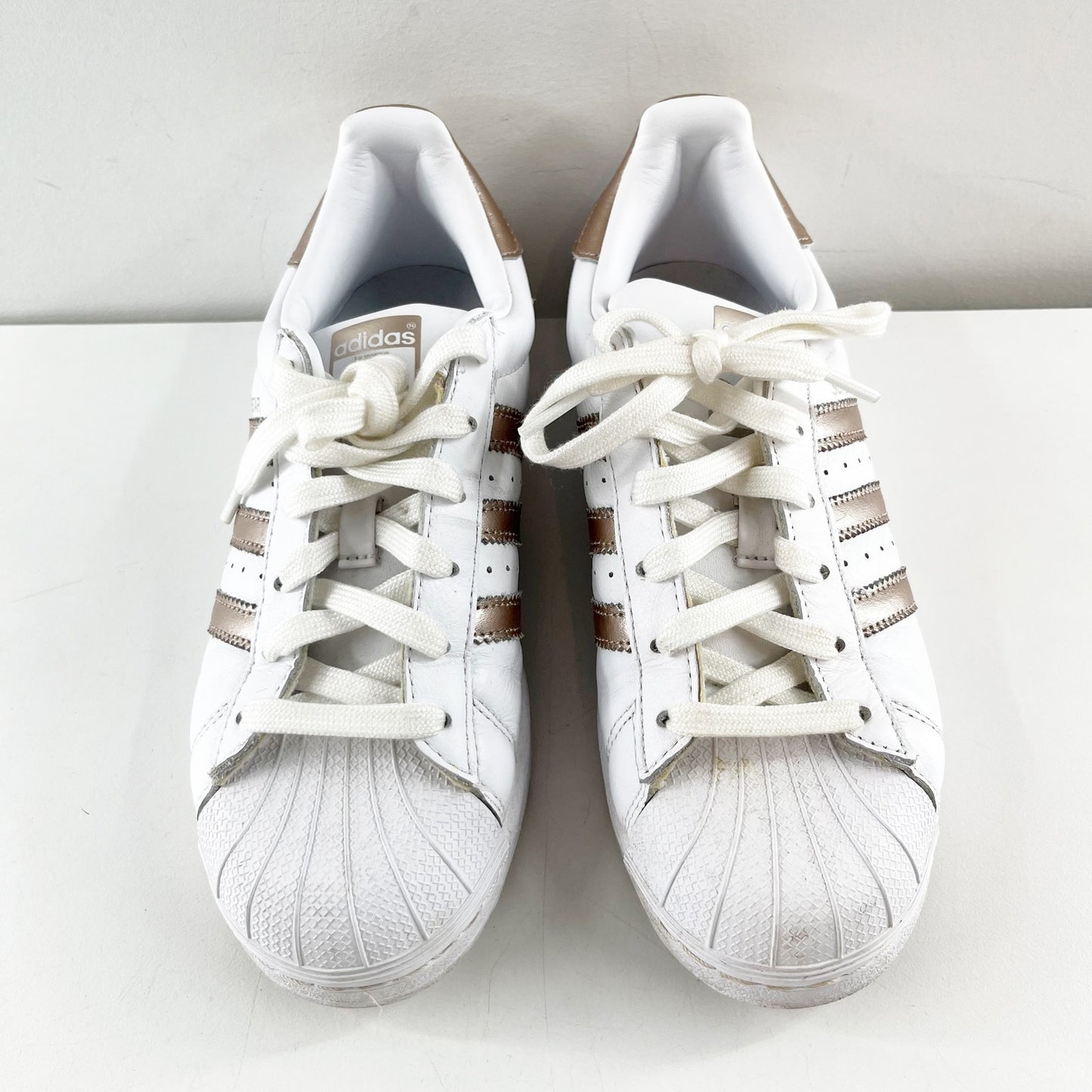 adidas Superstar Leather Low Top Comfort Sneakers White Gold US 6.5