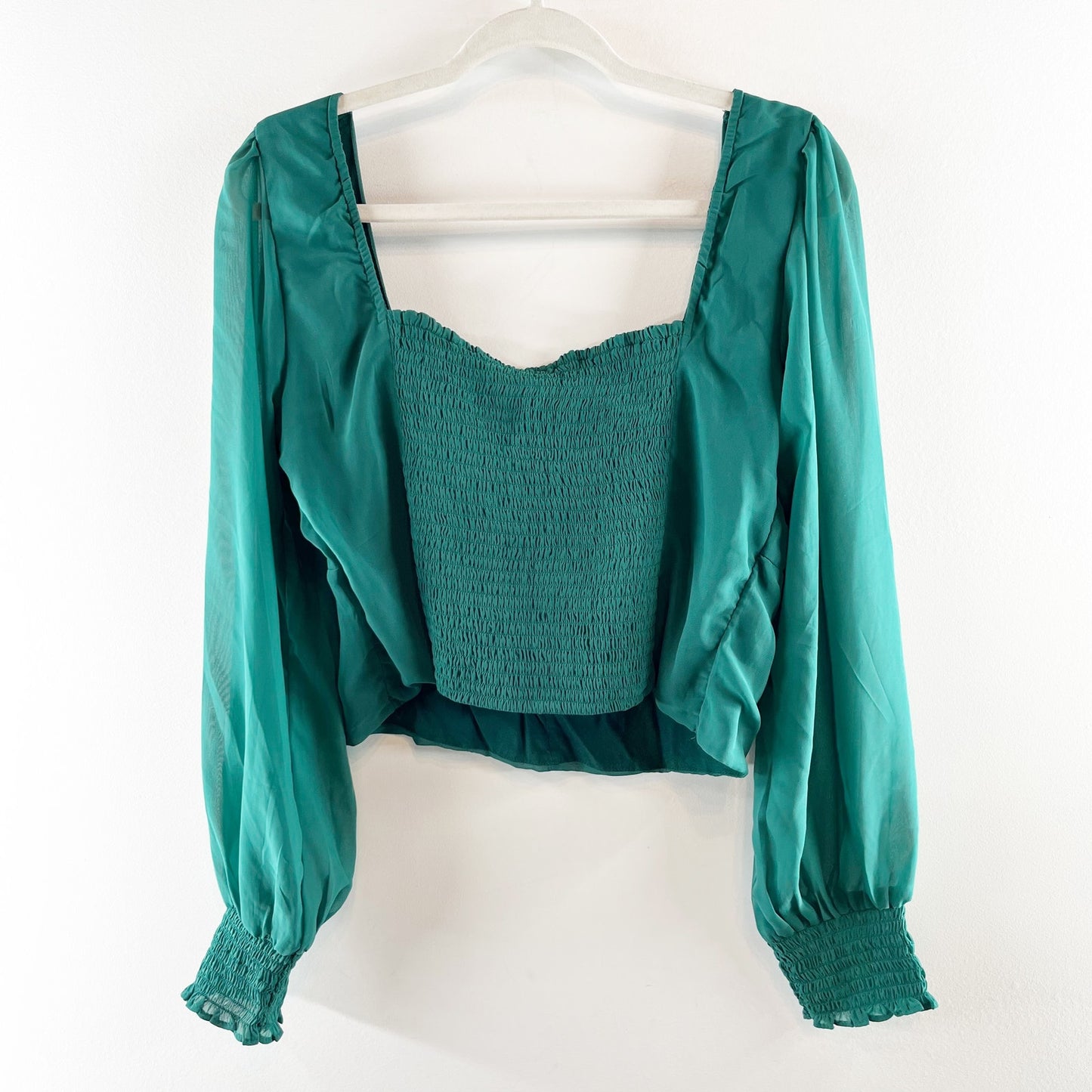 Abercrombie & Fitch Long Sleeve Sweetheart Neck Smocked Back Corset Top Green L