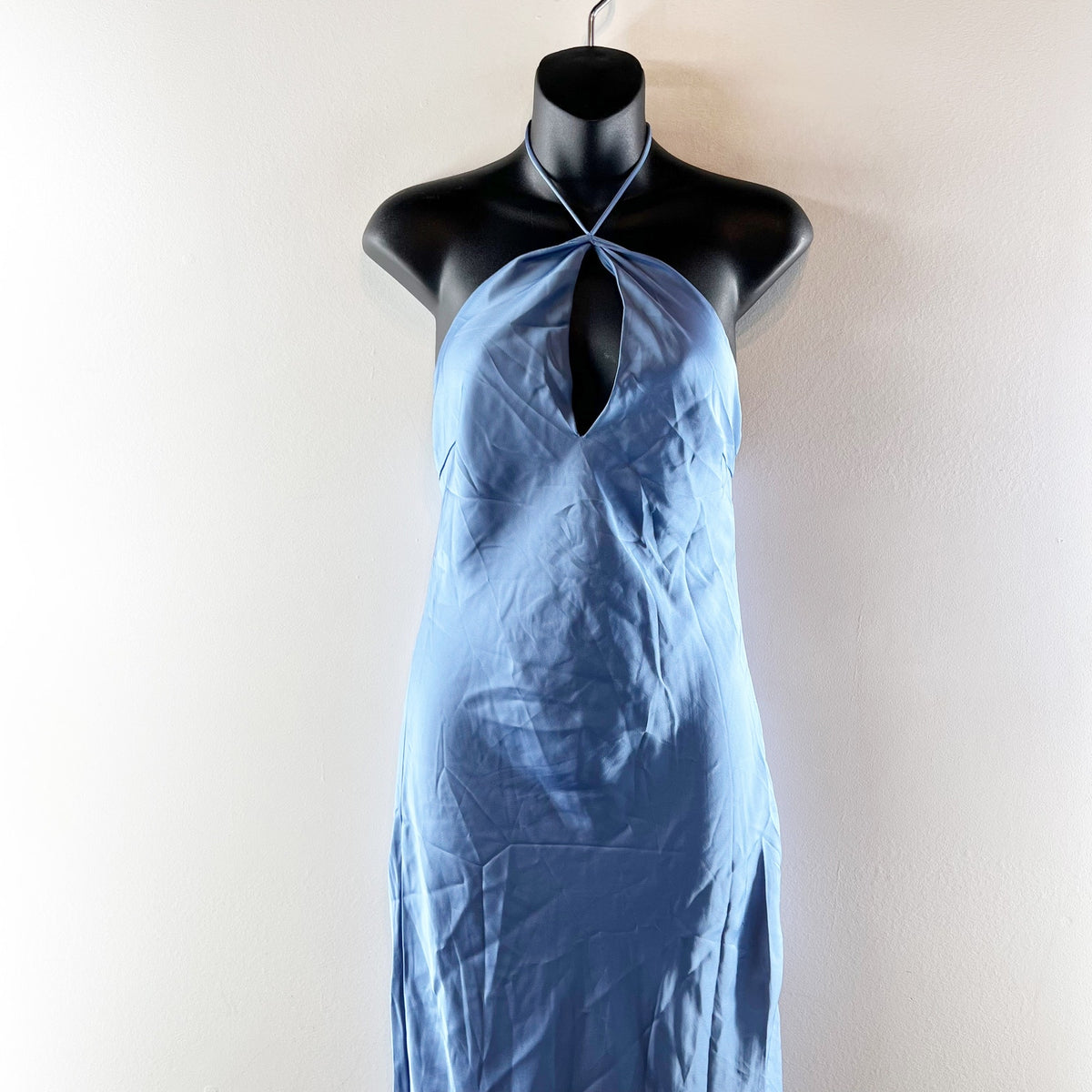 HELLO MOLLY Admired From All Angles Satin Halter Maxi Dress Blue Small