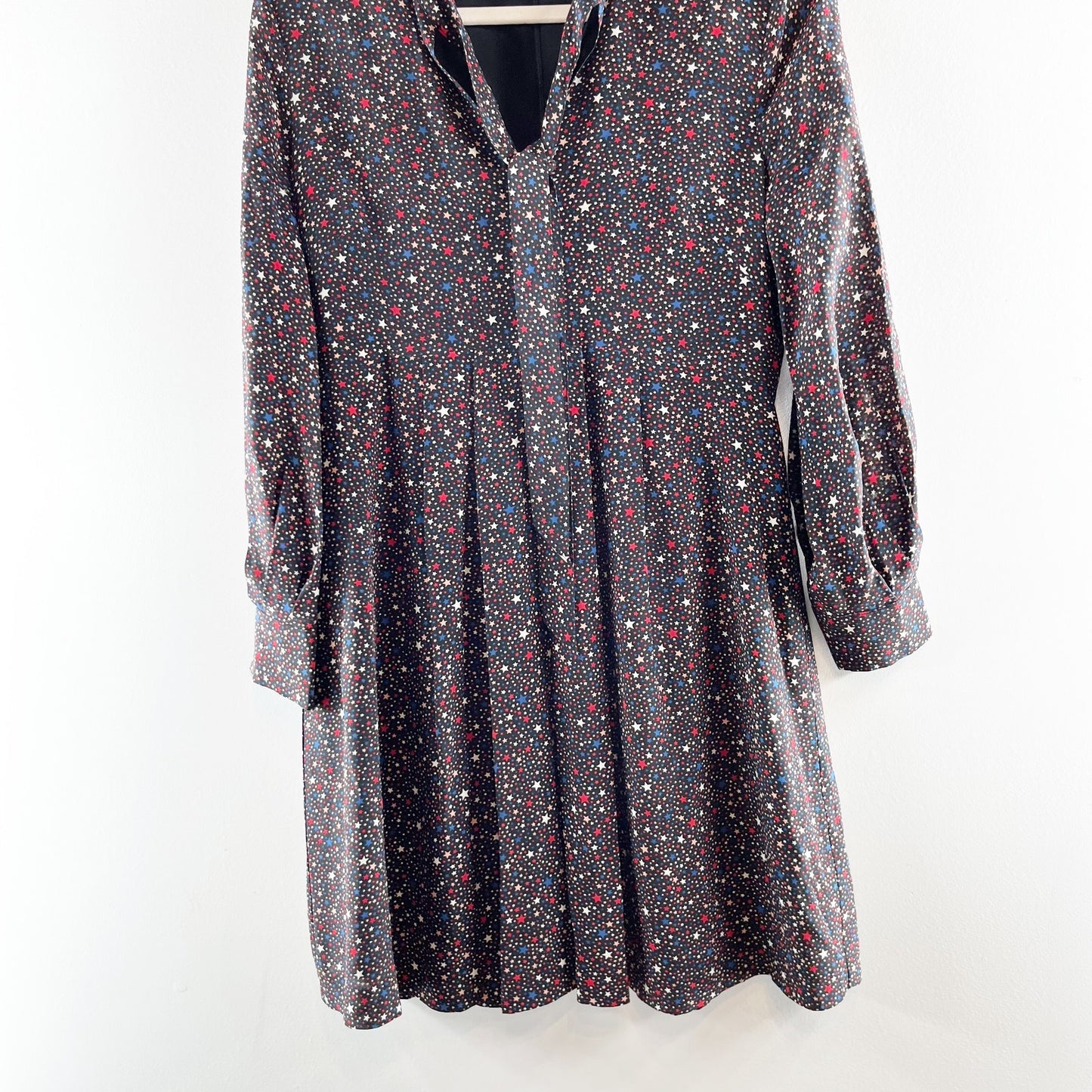 Madewell Long Sleeve Balsam Tie Neck Mini Silk Dress in Starry Night Black 4