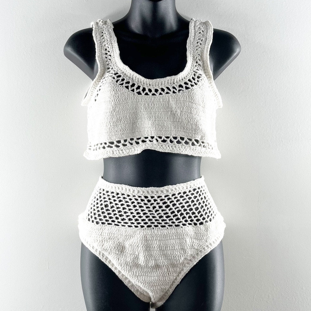 Beach Riot Andy Crochet Swim Top & Wyatt Crochet Bottom Set White L / XL