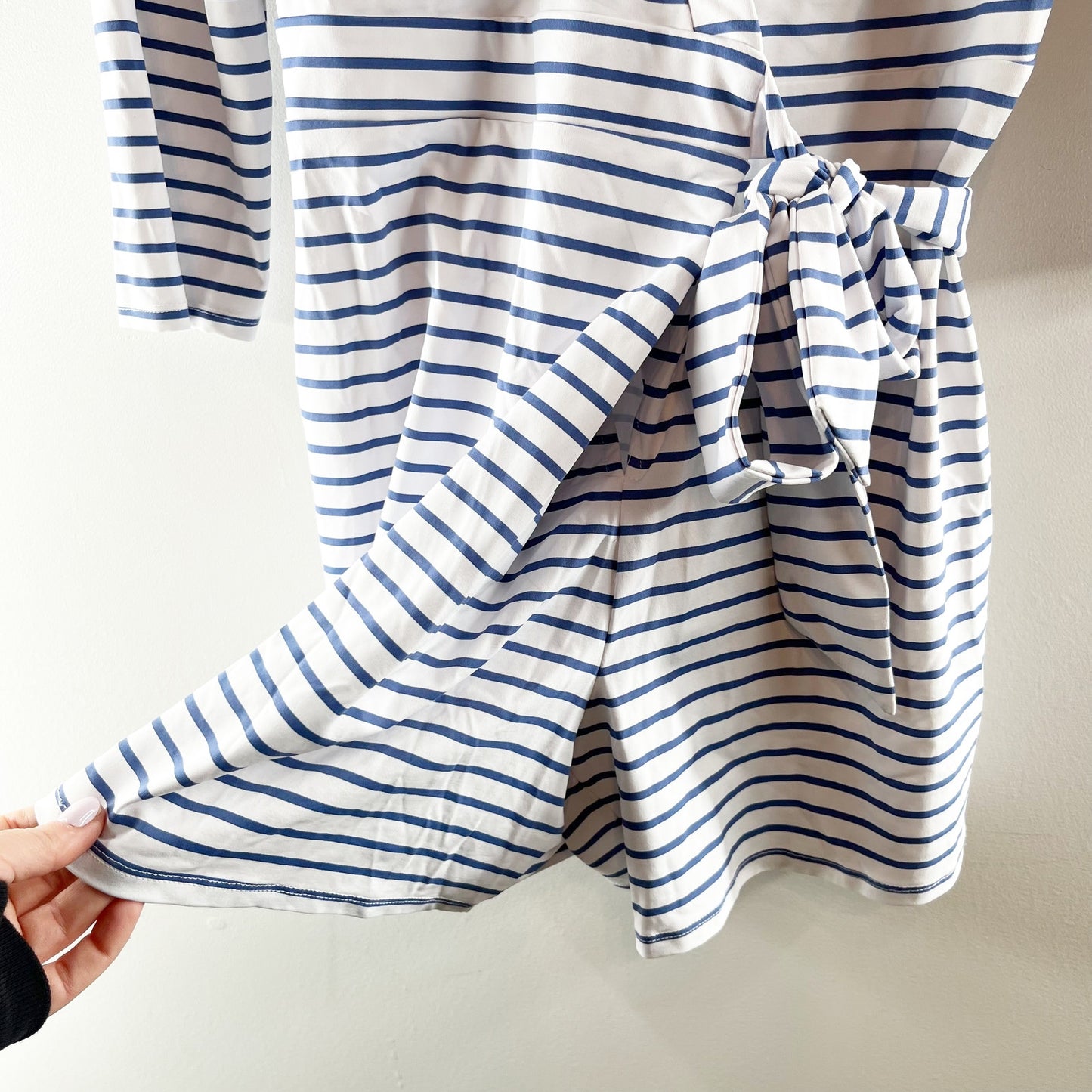 Southern Tide 3/4 Sleeve Moira Striped Wrap Romper One Piece White Blue Medium