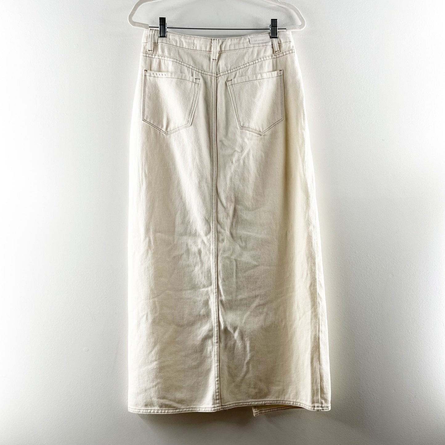 Blank NYC High Rise Cotton Denim Maxi Skirt Ecru Cream 27 / 4