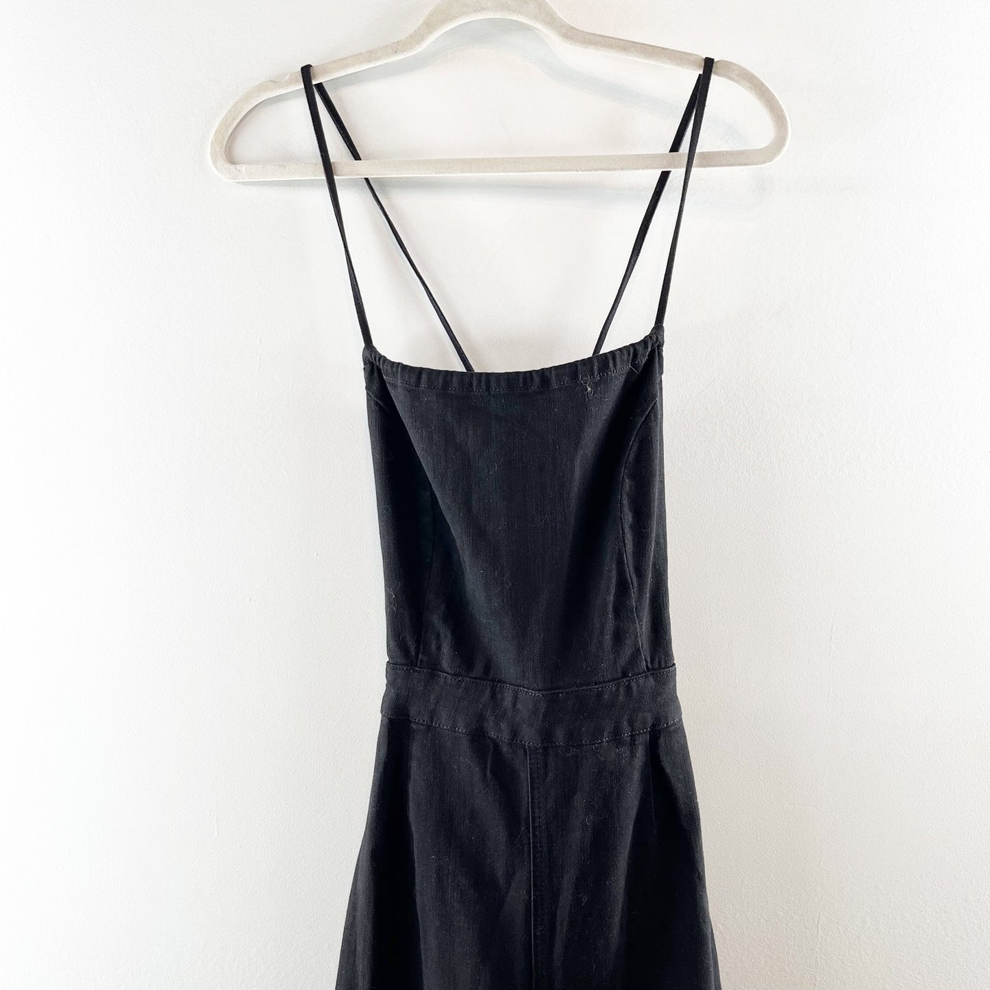 Good American Vacay Palazzo Strappy Back Wide Leg Denim Jumpsuit Black Large