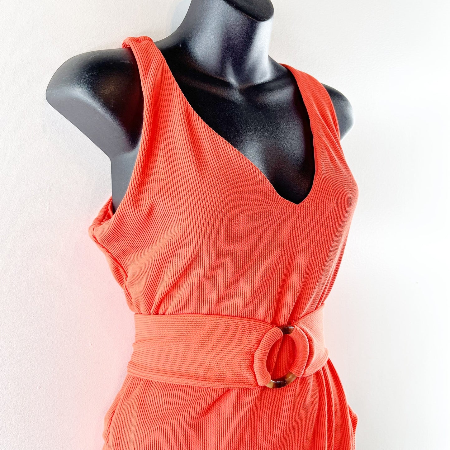 Jessica Simpson V Neck Ribbed One Piece Belted Swimsuit Orange XL