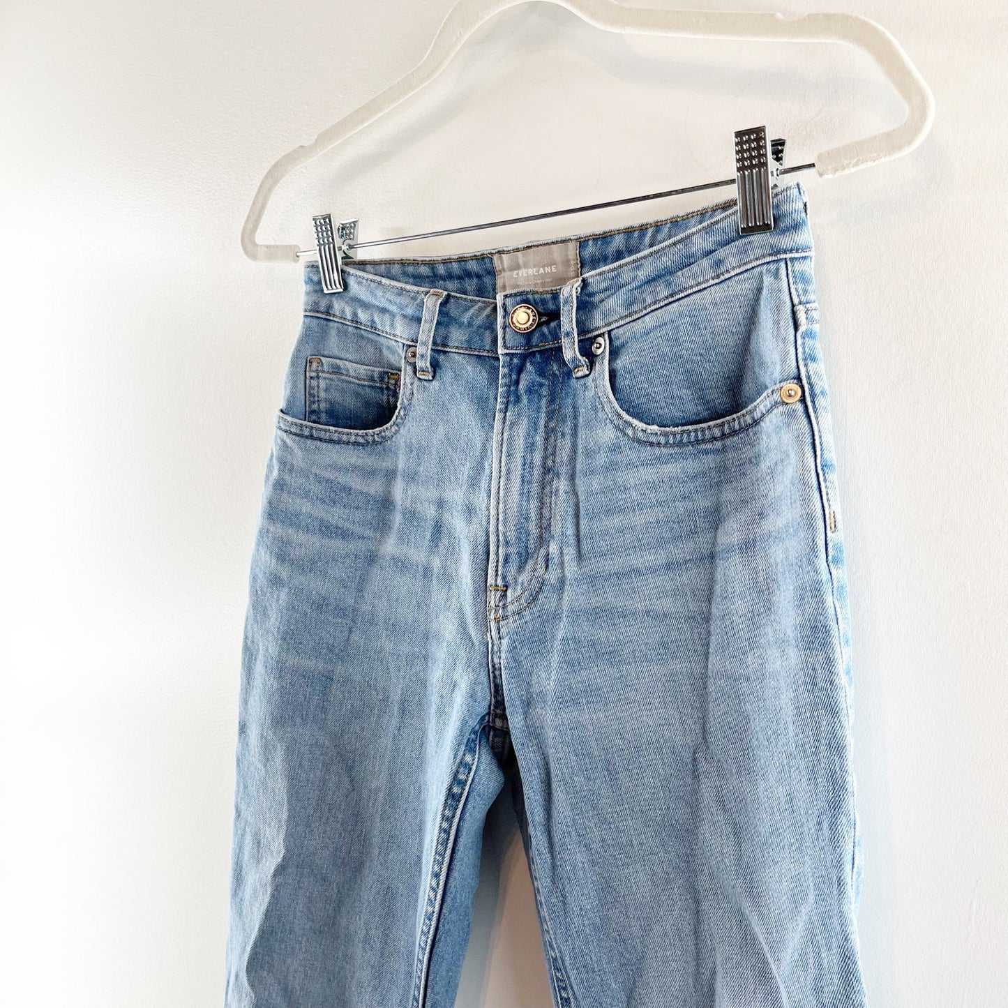 Everlane High Rise The Curvy Cheeky Straight Leg Crop Jeans Medium Wash Blue 25