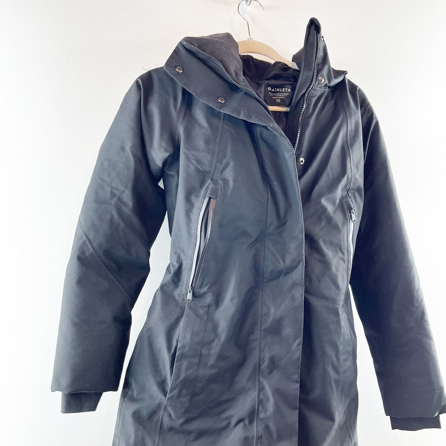 Athleta Rainout Outbound Faux Fur Hood Parka Coat Jacket Black XXS