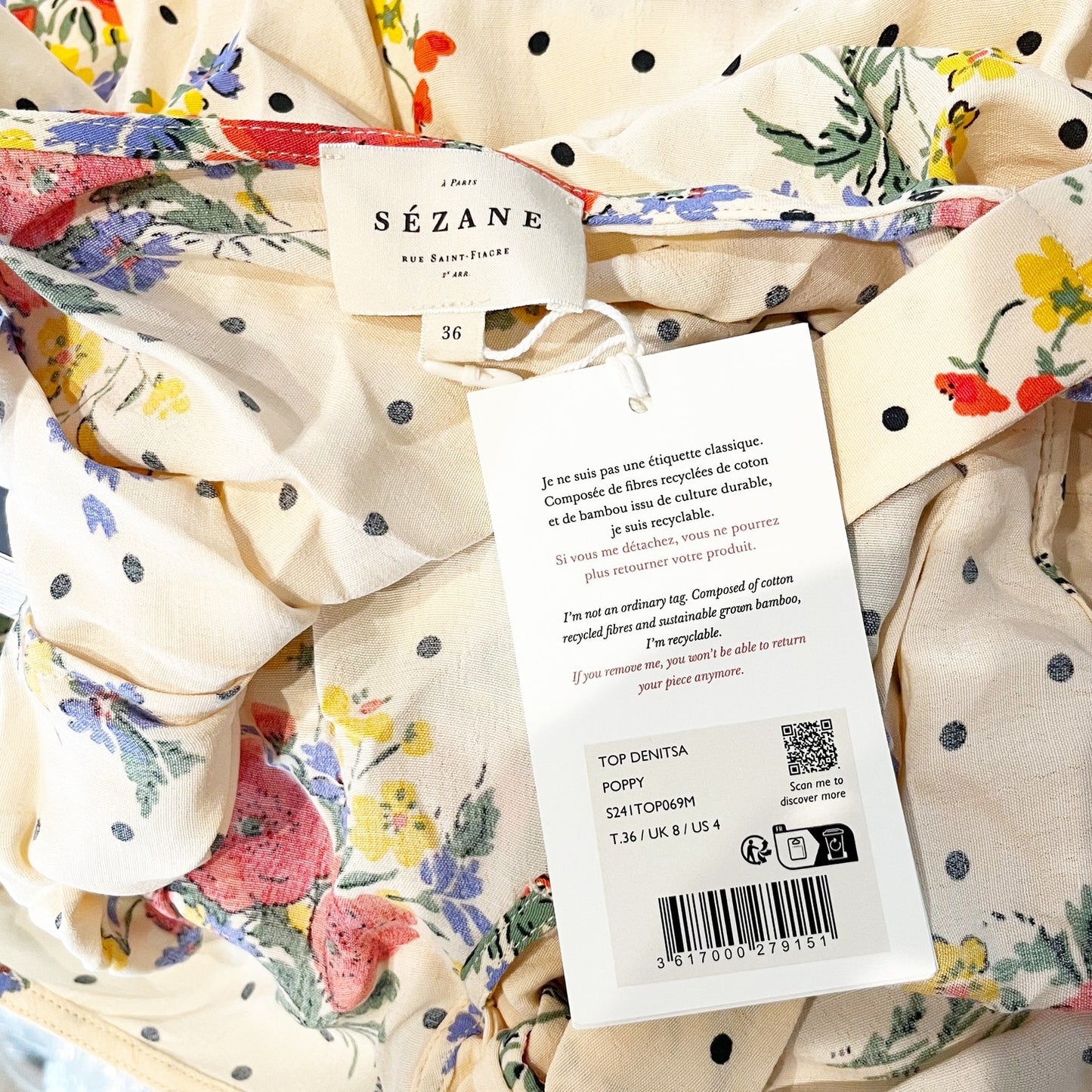 Sezane Denitsa Poppy Floral Sleeveless Tie Detail Tank Top Yellow EU 36 / US 4