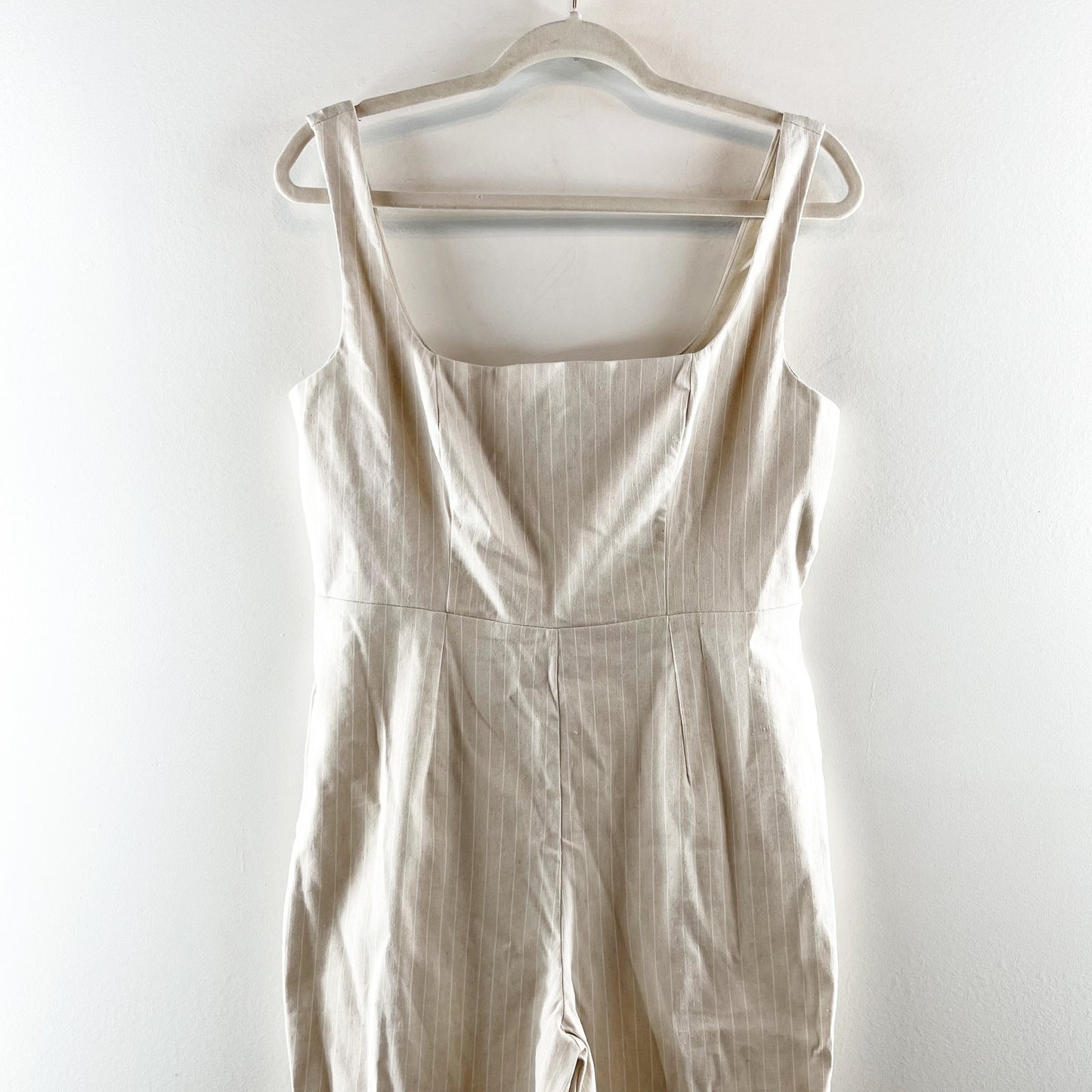ASOS Square Neck Flare Tailored Pinstripe Jumpsuit in Stone Stripe Tan 8