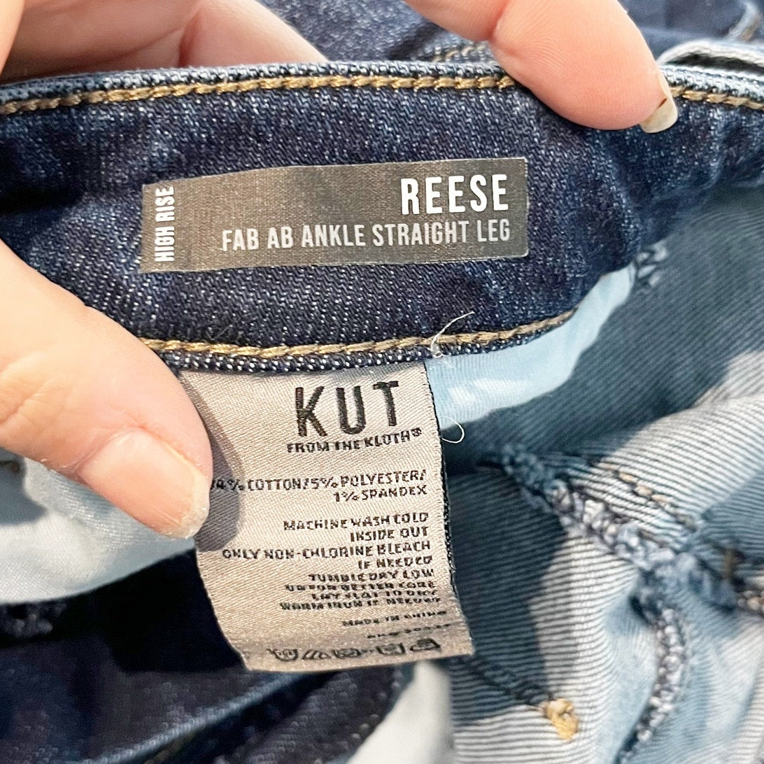 Kut From The Kloth High Rise Reese Ankle Ab Fab Straight Leg Jeans Blue 8