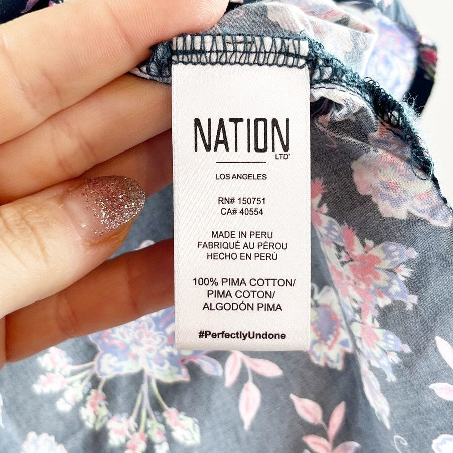 Nation LTD Rosanna Floral Print Puff Sleeve Blouse in Midsummer Blue Small