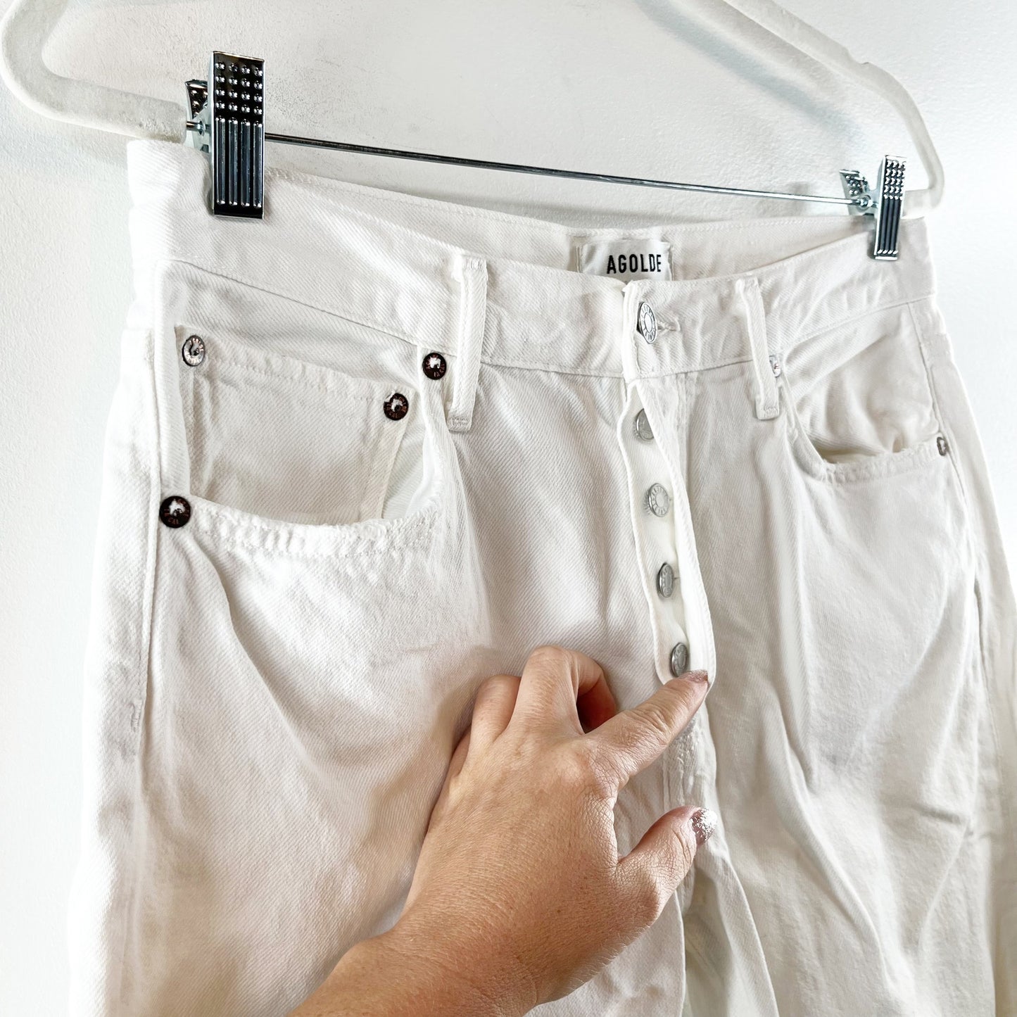 Agolde Parker High Rise Button Fly Crop Straight Leg Jeans White 27 / 4