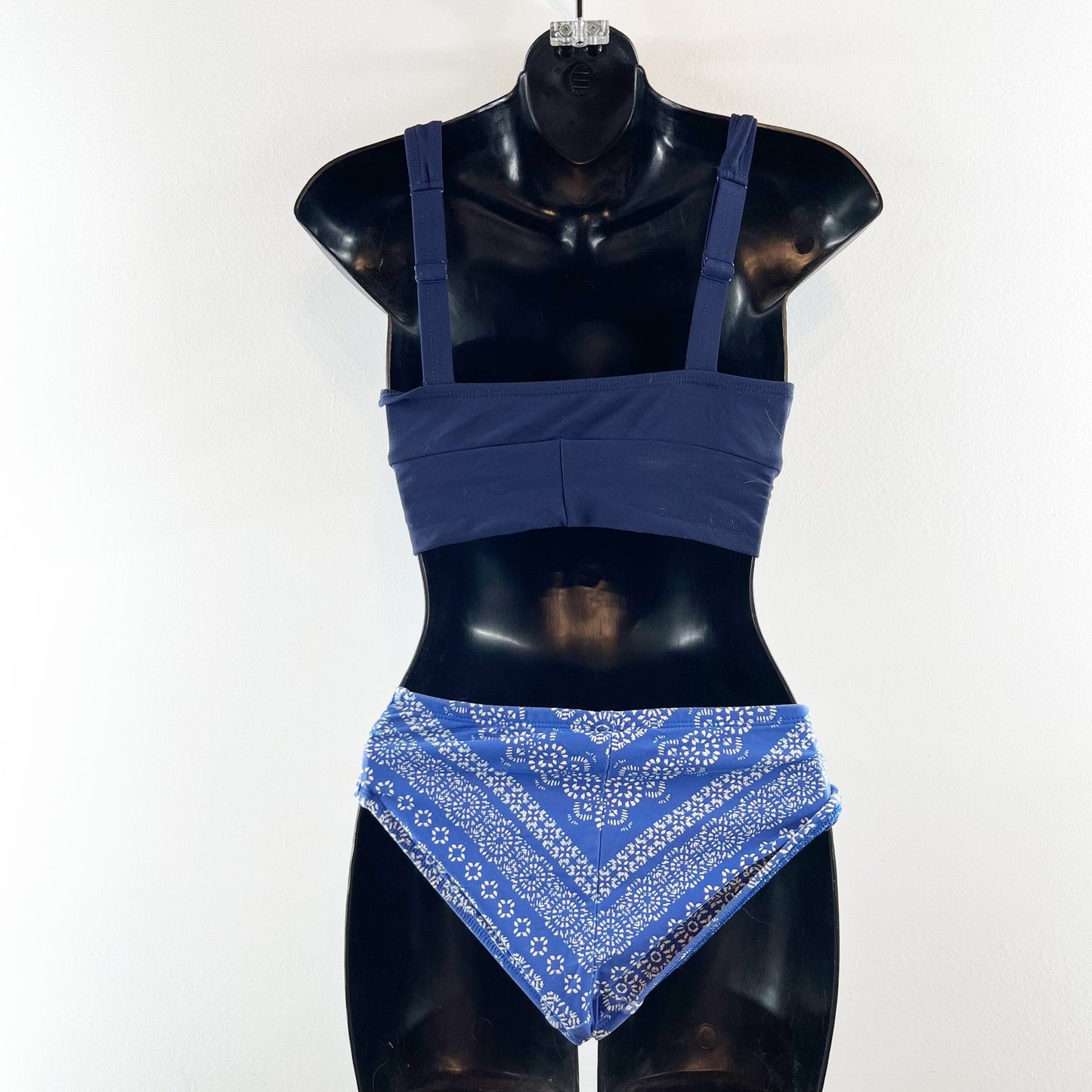 Robin Piccone Two Piece Tie Front Crossover Waist Bikini Swimsuit Blue Small